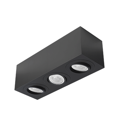 Spot de Sobrepor Sura Face Plana Retangular Triplo PAR20 12,3x37,3x12,8cm Alumínio Preto Fosco.
