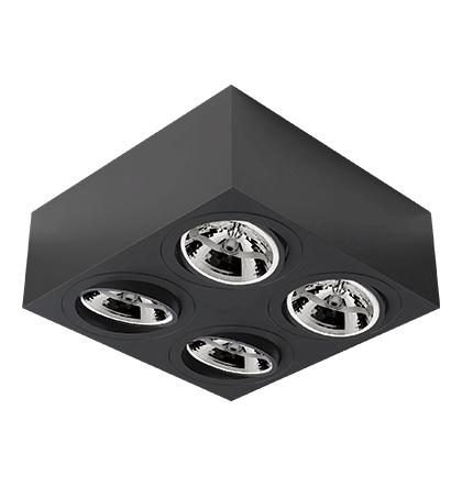 Spot de Sobrepor Sura Face Plana Quadrado AR111 12,8x32,7x32,7cm Alumínio Preto Fosco.