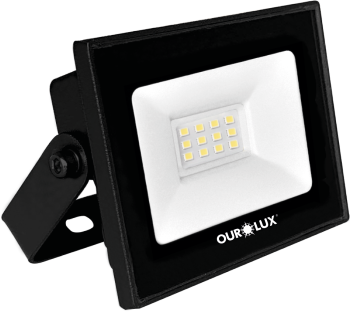 Refletor Superled Projetor Slim 10W SMD Preto 800 lúmens 3000K IP65 bivolt.