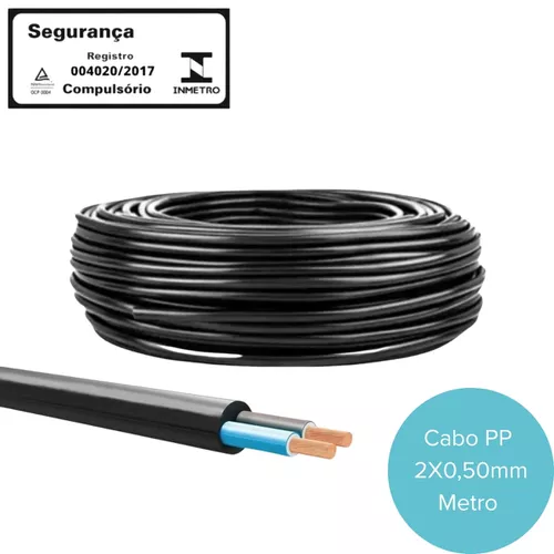 Cabo PP 2x0,5mm Preto 300V/500V rolo de 100 metros.