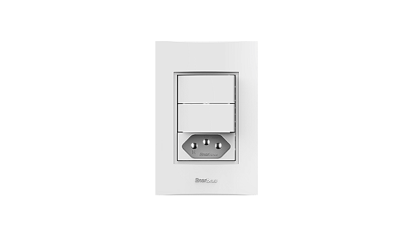 Conjunto interruptor 2 teclas simples + 1 tomada 20A Branco - Beleze.