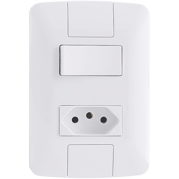Conjunto 4x2 com 1 Interruptor Simples 6A 250V e 1 Tomada 2P+T 10A 250V Tramontina Aria Branco.