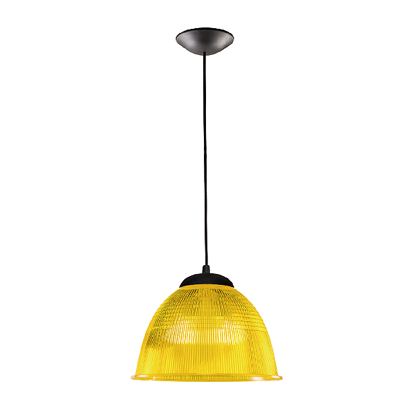 Luminária prismática 22 polegadas em acrílico amarelo e cabo PP preto E-27.