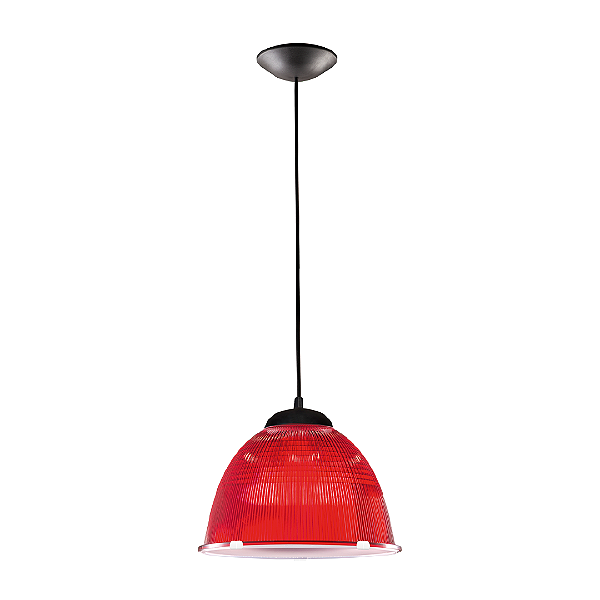 Luminária prismática 22 polegadas em acrílico vermelho e cabo PP preto E-27.