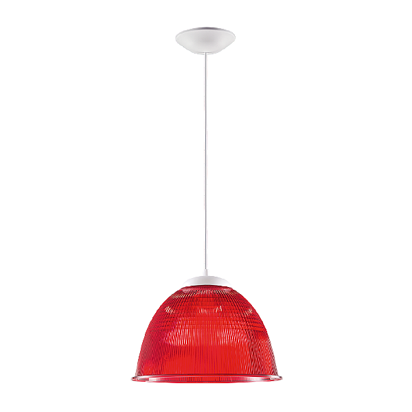 Luminária prismática 22 polegadas em acrílico vermelho e cabo PP branco E-27.