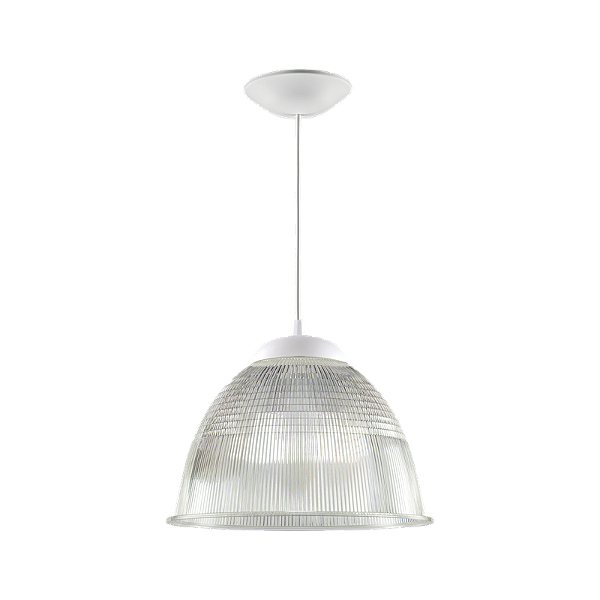 Luminária prismática 16 polegadas em acrílico incolor e cabo PP branco E-27.