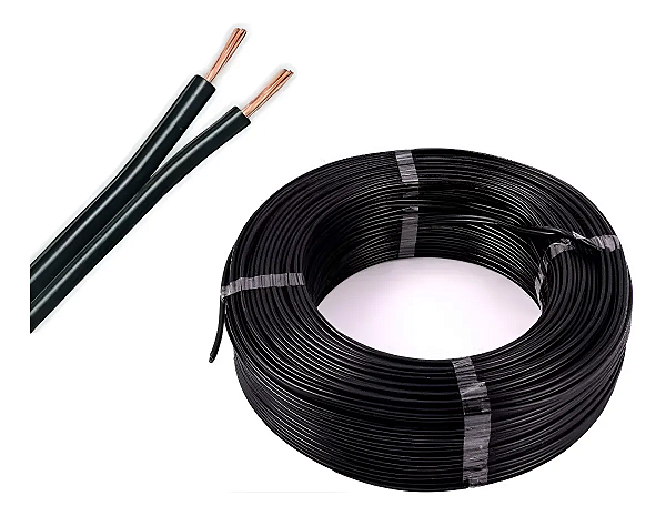 Cabo Paralelo 300V 2x0,75mm Preto Rolo Com 100 Metros.