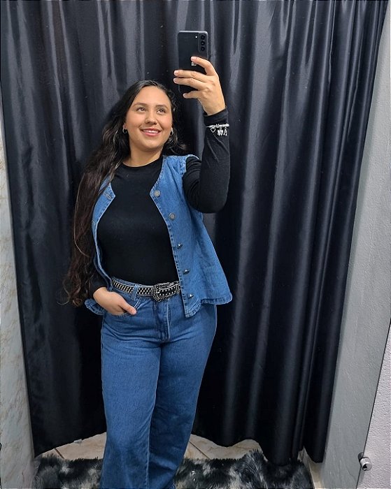 Conjunto Jeans Wide Leg e Colete Denim