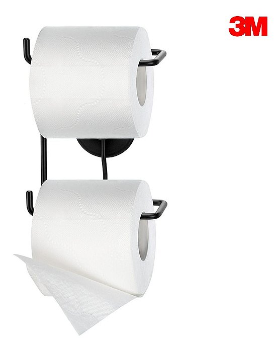 Suporte Duplo Rolo Papel Higiênico Dupla Face 3m Preto Arthi
