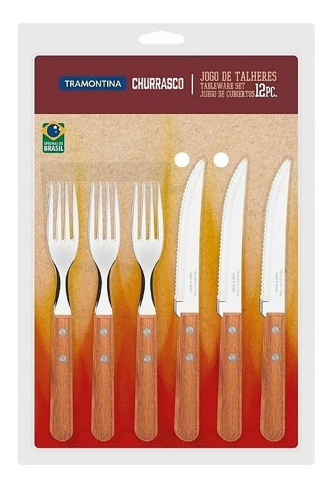 Jogo De Talheres Tramontina Churrasco Lâminas Aço Inox 12 Pç