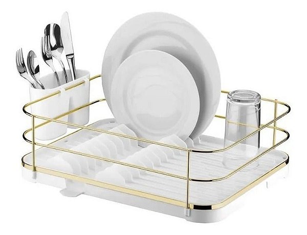 Escorredor De Louças Branco E Dourado Com Bico Cozinha