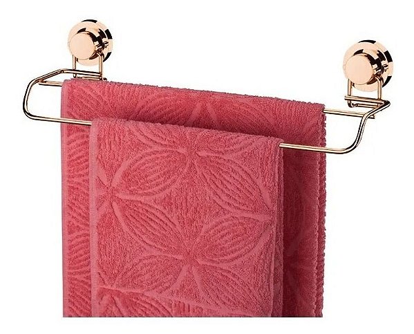 Porta Toalha De Banho Duplo C/ Ventosa 45 Cm Aço Rosê Gold