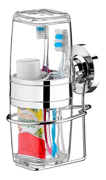Suporte Porta Escova Creme Dental Sem Furo Fixação Ventosa