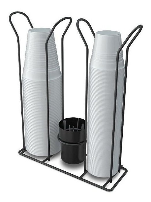 Porta Copos Descartáveis Duplo Organizador Preto Fosco Café