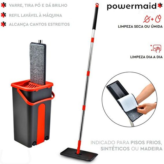 Mop De Lava E Seca Multiuso Com Balde + Refil Extra Brinde