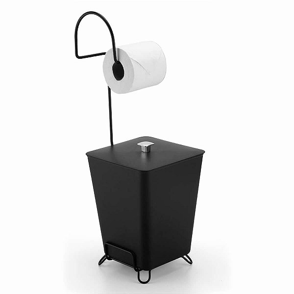 Suporte Papel higiênico com Lixeira 7 L de Chão Arthi Preto