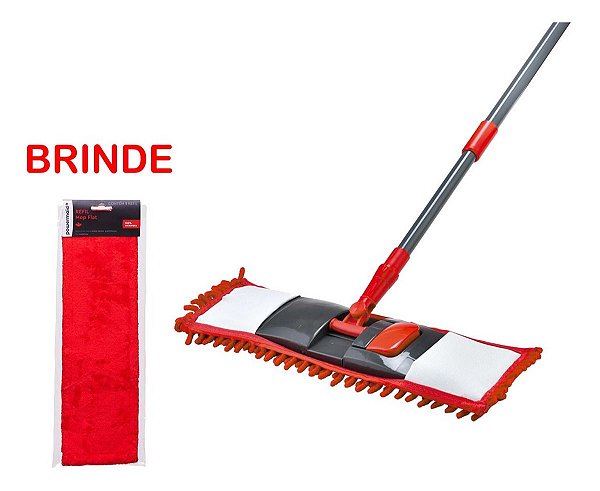 Mop Flat Chenile Multiuso + Microfibra Lavável Base Flexível