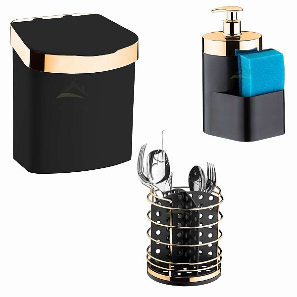 Porta Detergente e Bucha, Lixeira, Porta Talher Preto Future