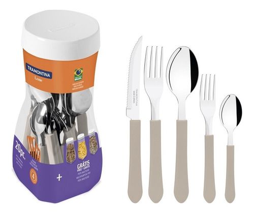 Faqueiro 20 Pc Aço Inox Cinza Talher Tramontina 23198/318