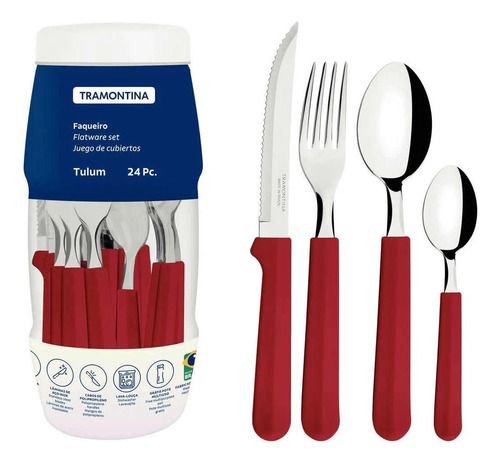 Faqueiro Tramontina Tulum Laminas Aco Inox Vermelho 24 Pecas