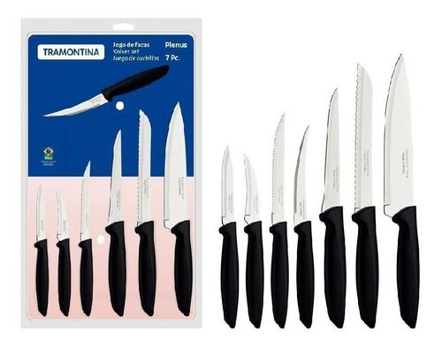 Jogo De Facas Tramontina Laminas De Inox Plenus 7 Pç Preto