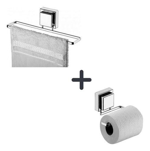 Porta Papel Higiênico + Porta Toalha Lavabo Ventosa Vácuo