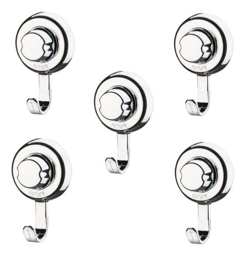 Cabide Ventosa 5 Ganchos Em Abs Cromado Porta Roupa Toalha