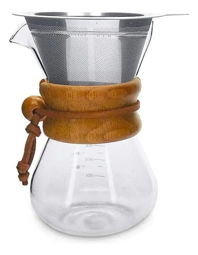 Coador Cafeteira Com Filtro Em Inox 350 Ml Detalhe Madeira