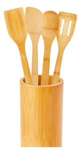 Kit Culinario Colher De Bambu (pau) E Suporte