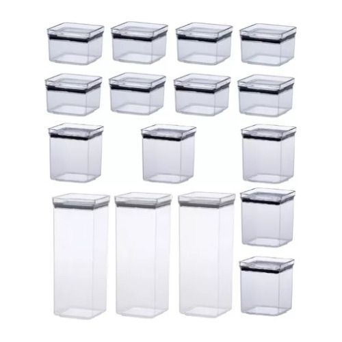 16 Potes Herméticos Quadrados Empilháveis 480/1000/2200ml