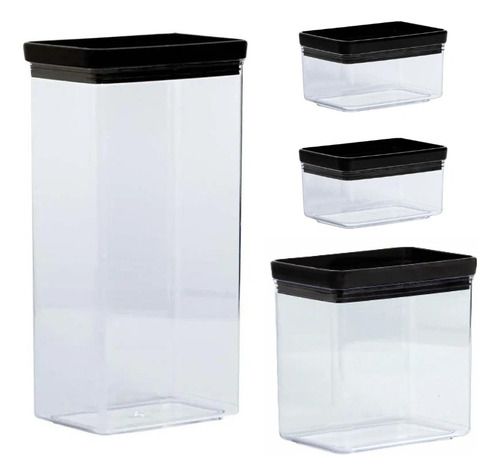 Kit 4 Potes Mantimentos Alimento Hermético Acrílico