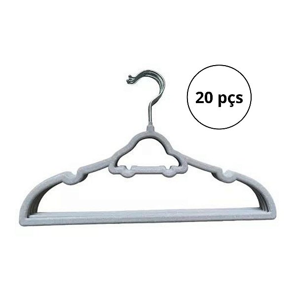 Cabide Infantil Veludo Cinza Carrinho 20pcs