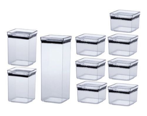 Kit 10 Potes Herméticos Acrílico Quadrado Empilháveis