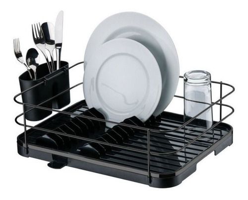 Escorredor Louça Pratos Porta Talheres Bandeja Preto Onix