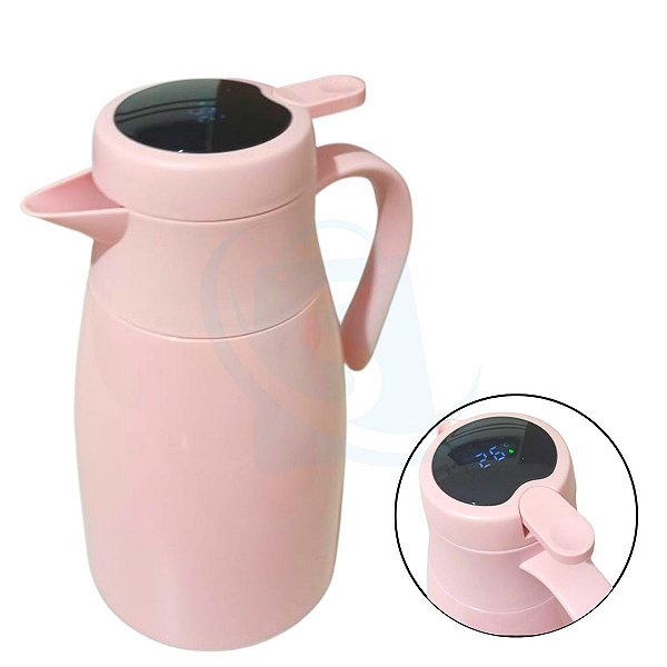 Garrafa Térmica Com Termômetro Led Mede Temperatura - Rosa