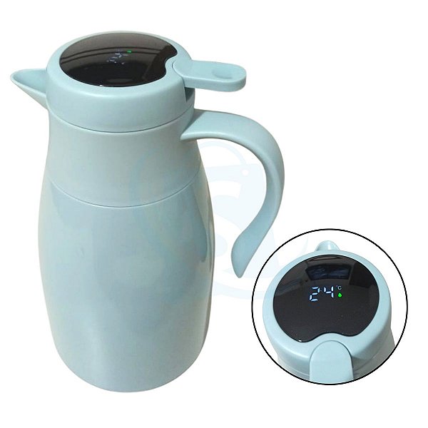 Garrafa Térmica Com Termômetro Led Mede Temperatura - Azul