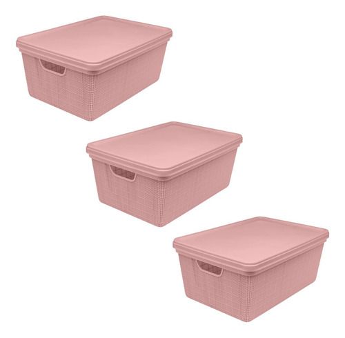 3 Caixa Organizadora Multiuso  Decorativa Juta 15 L Rosa