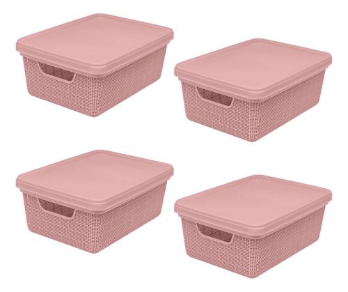 4 Caixas Organizadora 5 Litros Juta Organização Closet Rosa