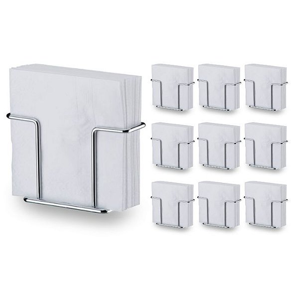 Kit 10 Porta Guardanapos De Mesa Prata Aço Cromado Future