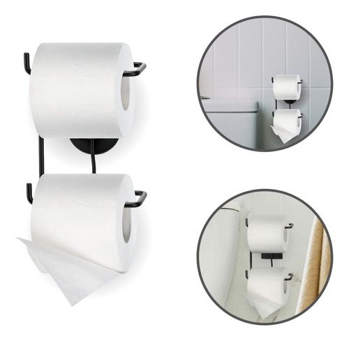 Suporte Duplo Rolo Papel Higiênico Dupla Face 3m Preto Arthi