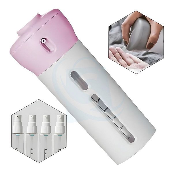 Kit Dispenser Portátil 4 Em 1 Para Viagens Dia A Dia - Rosa