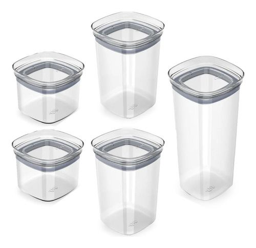 Kit 5 Potes Herméticos Organizador Cozinha Casa Quadrado