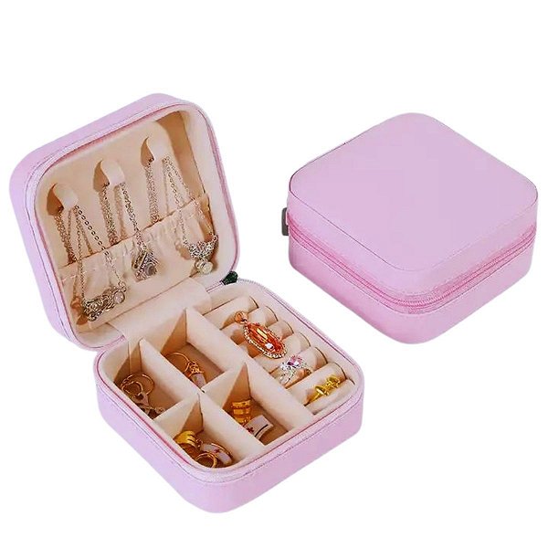 Porta Joias Portátil Viagem Estojo Caixa - Rosa