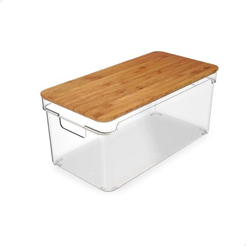 Organizador De Armario Clear Com Tampa De Bambu 15,5x30,5 Ou