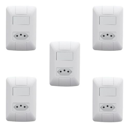Kit 5 Cj 1 Interruptor Simples Com Tomada 20a Aria Branco