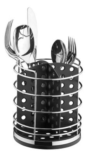 Porta Talheres Preto Suporte Mesa Cozinha Aço Cromado