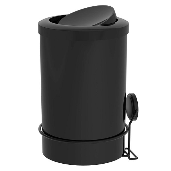 Lixeira Basculante 8l Redonda Com Suporte Adesivo Preto