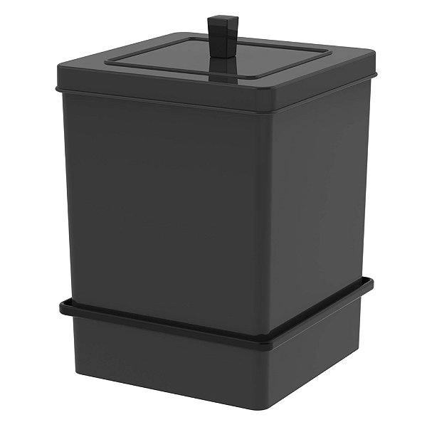 Lixeira Quadrada 6,5l Com Suporte Com Ventosa - Preto Fosco