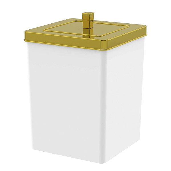 Lixeira Quadrada 6,5 Litros Branco/dourado - Future