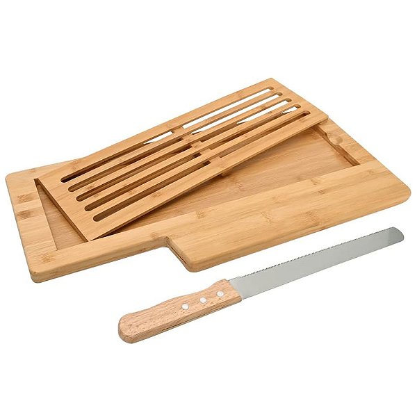 Tábua Para Pães Migalheira + Faca De Pão Bambu Ecokitchen